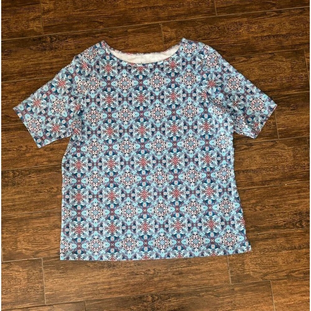 Denim & Co. Geometric Tile Print Elbow-Sleeve Tee - XL